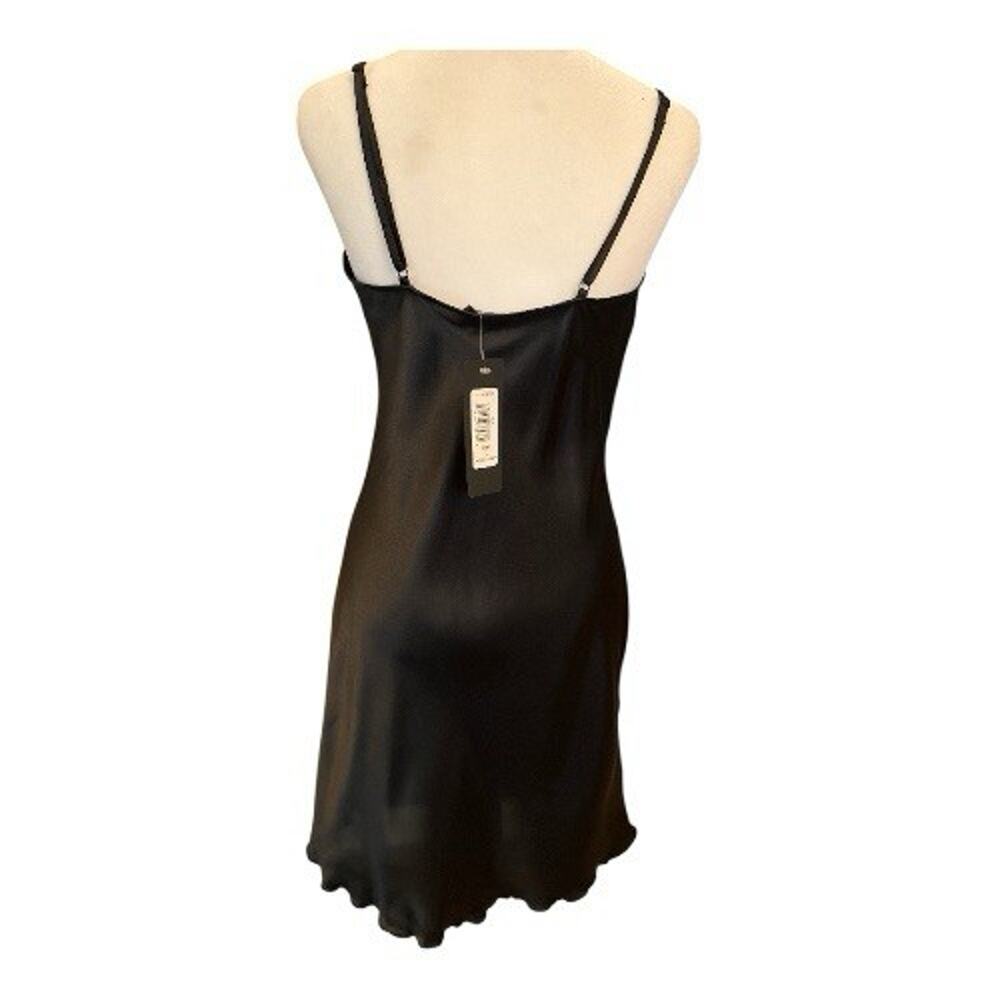 BEBE Black Satin‎ Cowl Neck Slip Mini Dress Women’s Large Y2K New - Picture 3 of 13